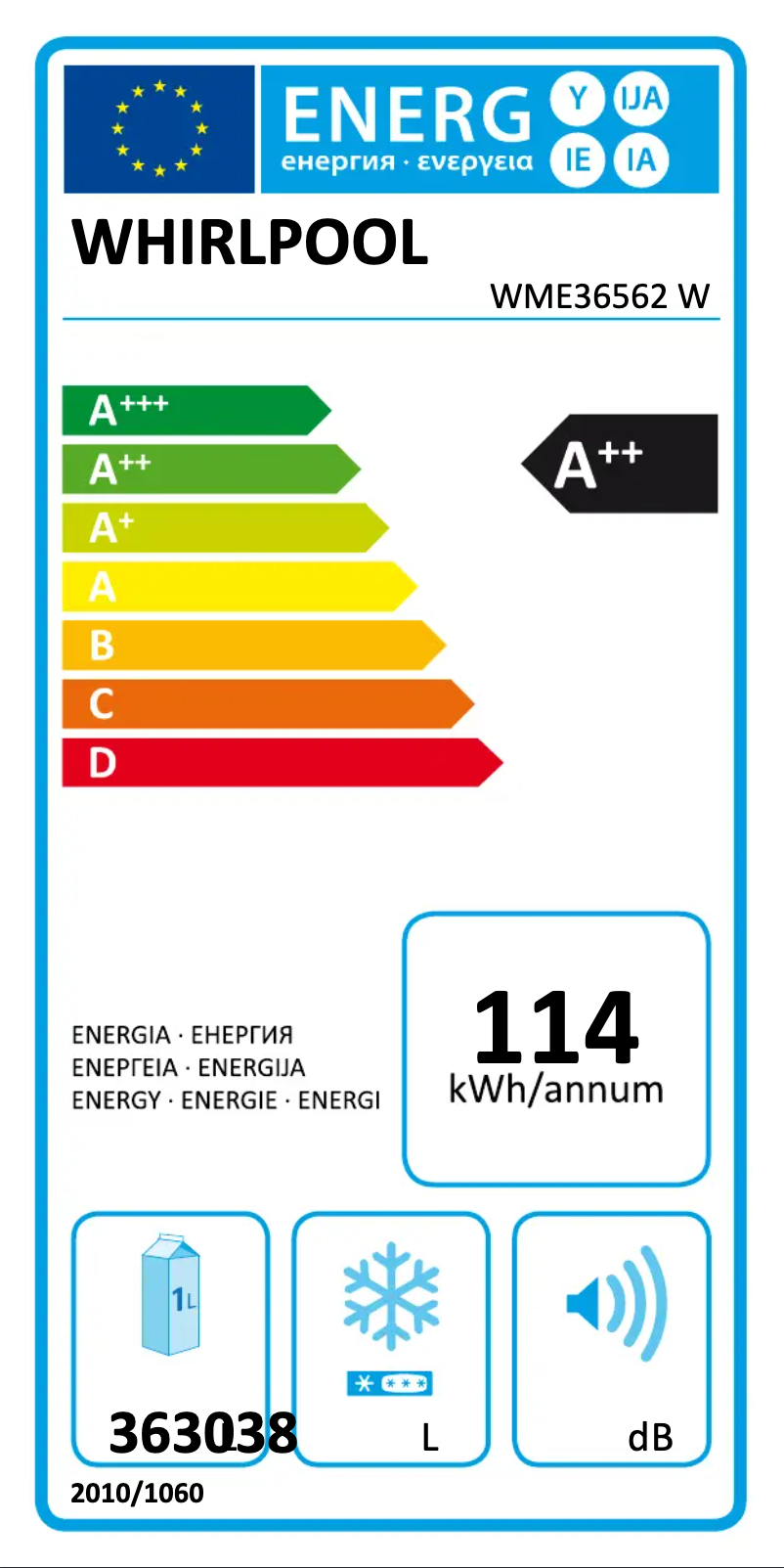Page 1 of the manual Energy Label Whirlpool WME36562 W