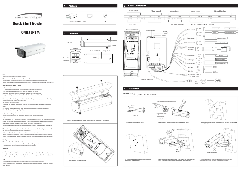 Page 1 of the manual Quick Start Guide Speco Technologies O4BXLP1M