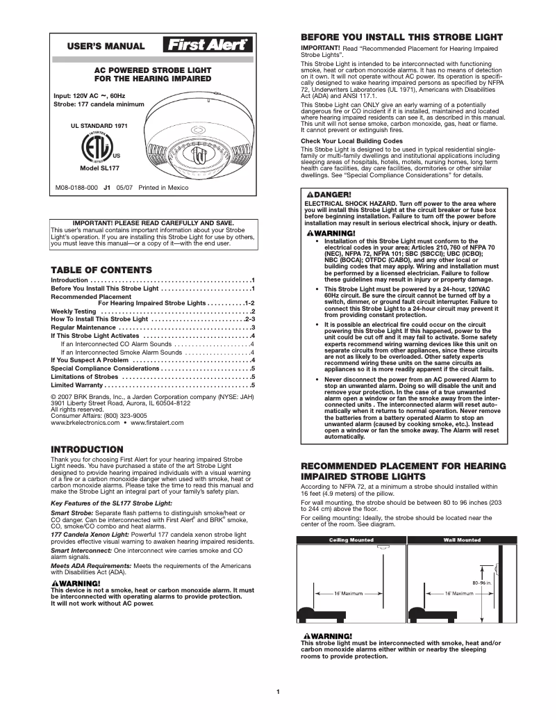 First page image of the manual for SL177