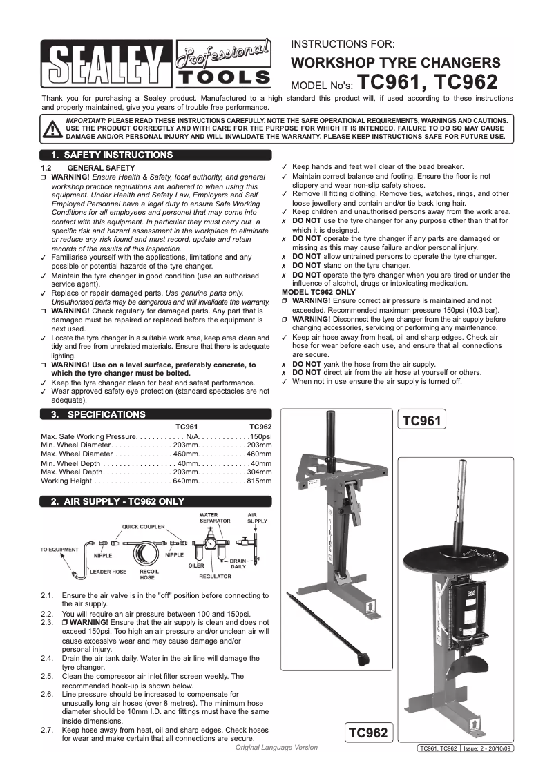 First page image of the manual for TC961