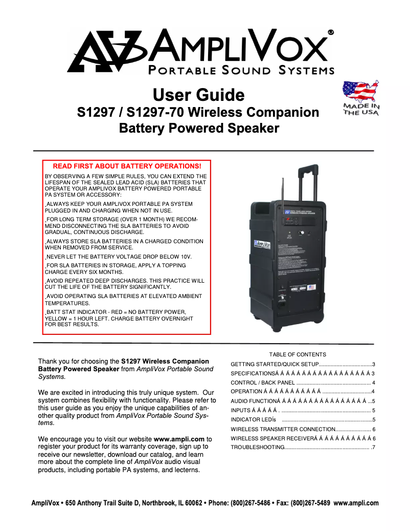 Page 1 of the manual User Manual AmpliVox S1297