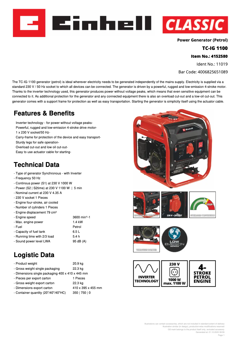 First page image of the manual for TC-IG 1100