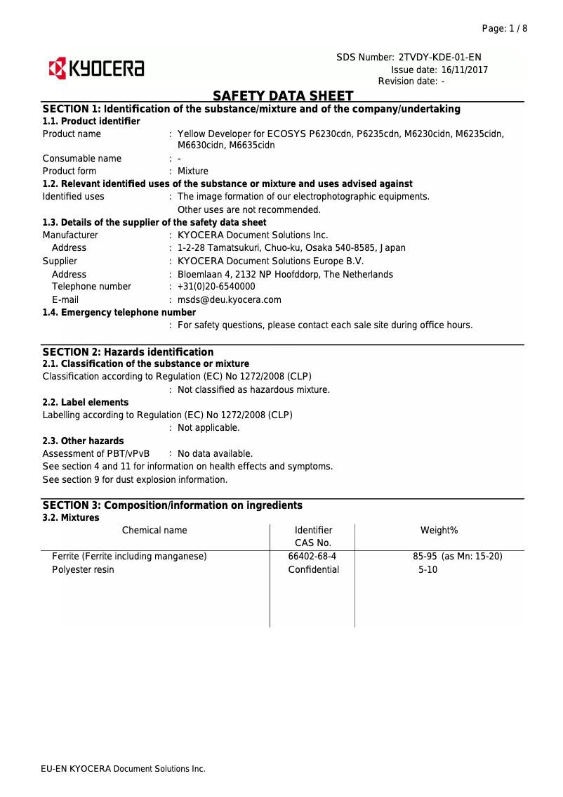 Page 1 of the manual Safety Instructions Kyocera ECOSYS M6235cidn