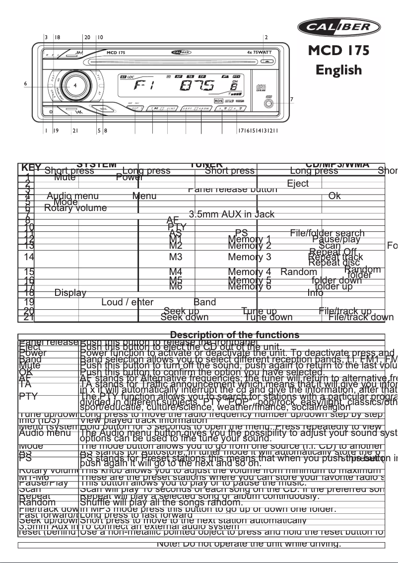 First page image of the manual for MCD 175