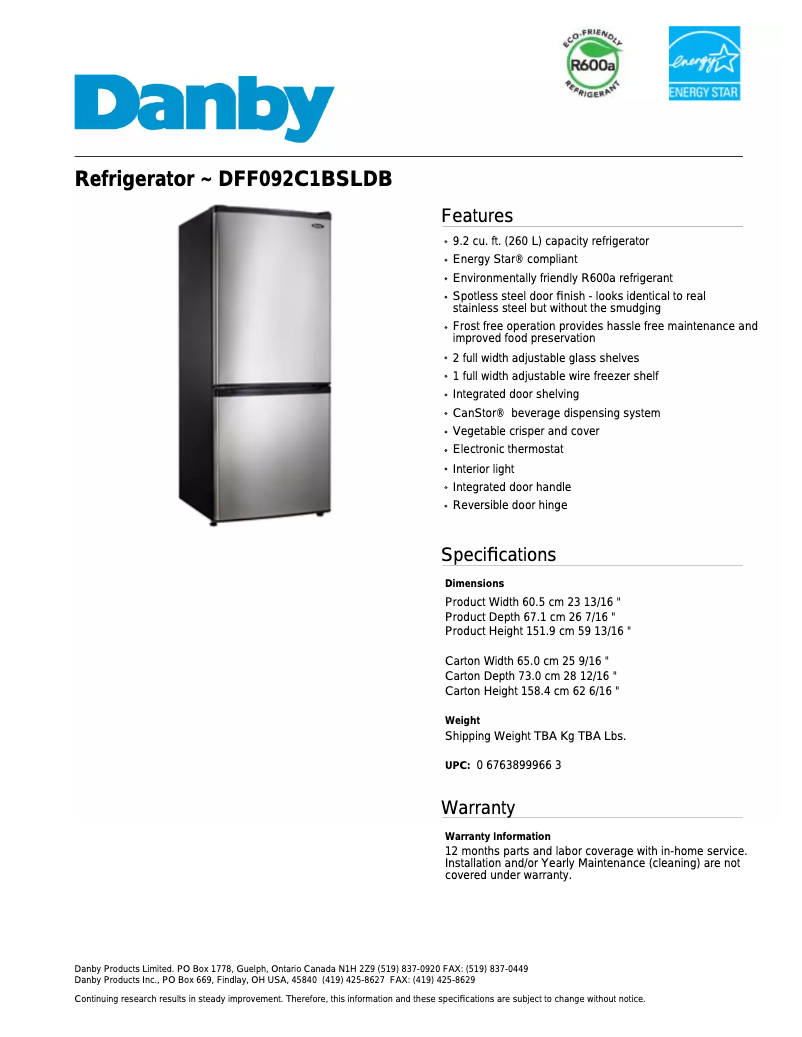 First page image of the manual for DFF092C1BSLDB