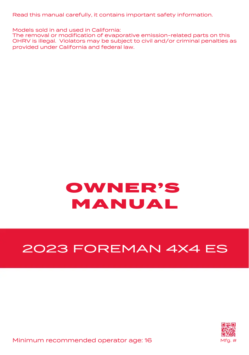 First page image of the manual for Foreman 4X4 ES (2023)