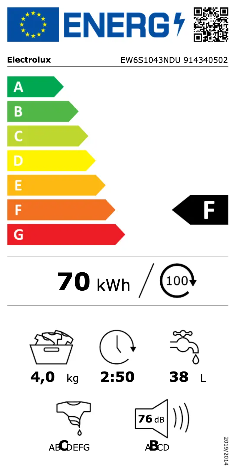 Page 1 of the manual Energy Label Electrolux EW6S1043NDU