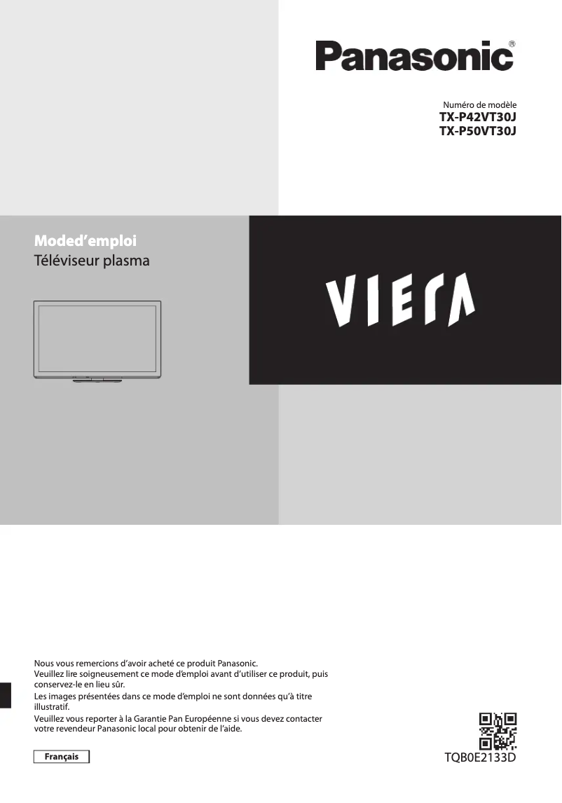 First page image of the manual for Viera TX-P50VT30J
