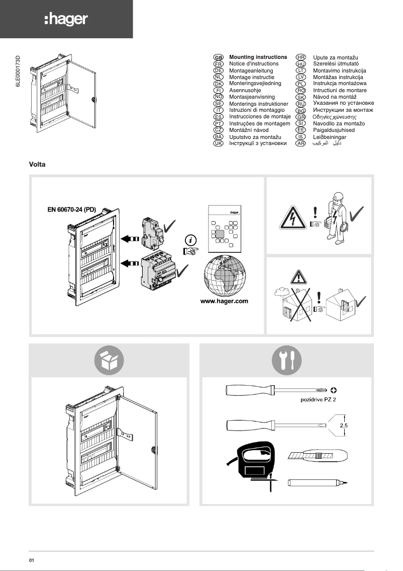 Page 1 of the manual User Manual Hager VH24NK