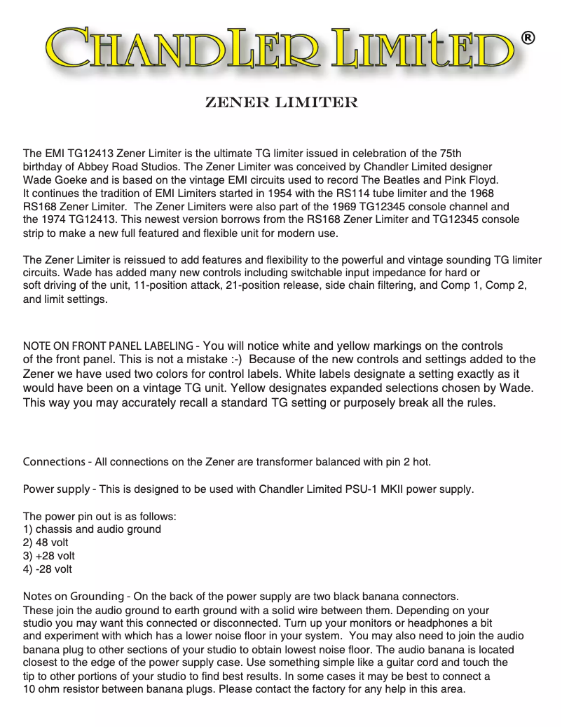 First page image of the manual for Zener Limiter