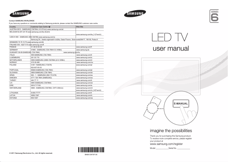 Page 1 of the manual Quick Start Guide Samsung UE37D6305SS