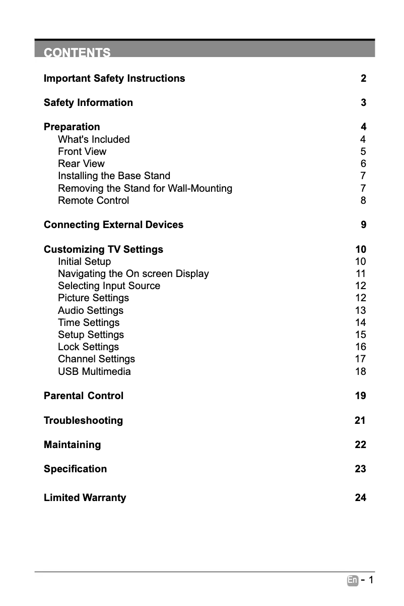 Page 1 of the manual User Manual Seiki SE39HC