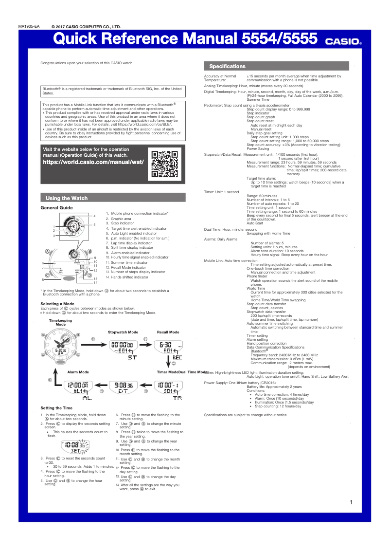 First page image of the manual for G-Shock GMA-B800