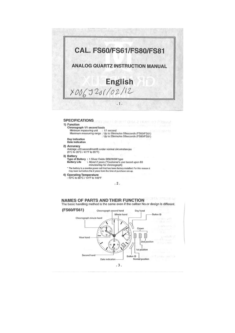 First page image of the manual for FS61