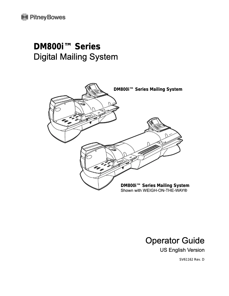 Page 1 of the manual User Manual Pitney Bowes DM800i