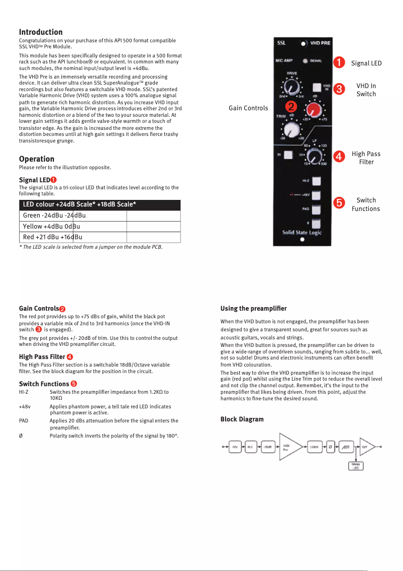 First page image of the manual for VHD+ Pre 500 Series