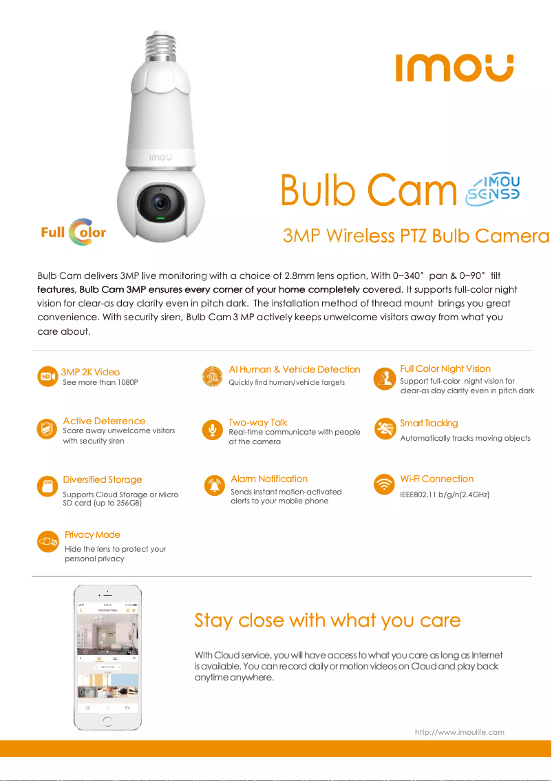 Page 1 of the manual Technical Sheet Imou Bulb Cam