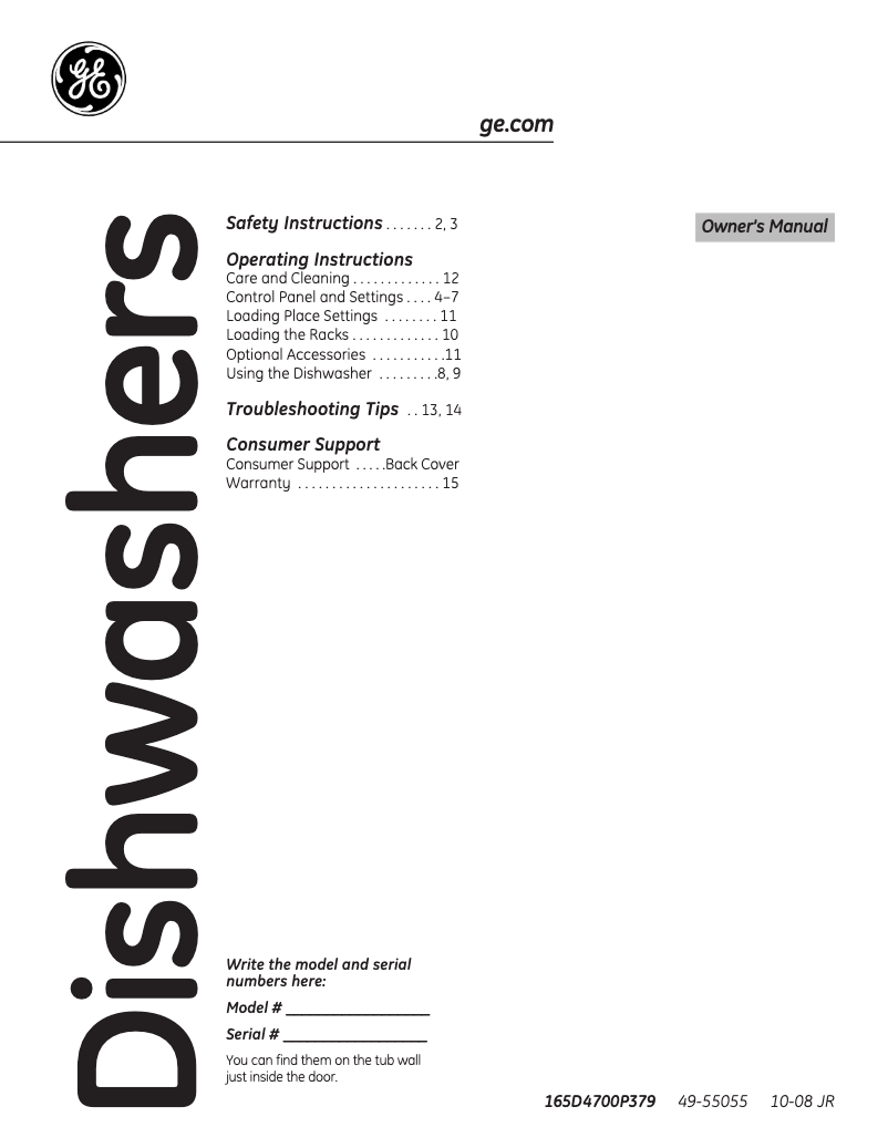 First page image of the manual for GLD6700NBB