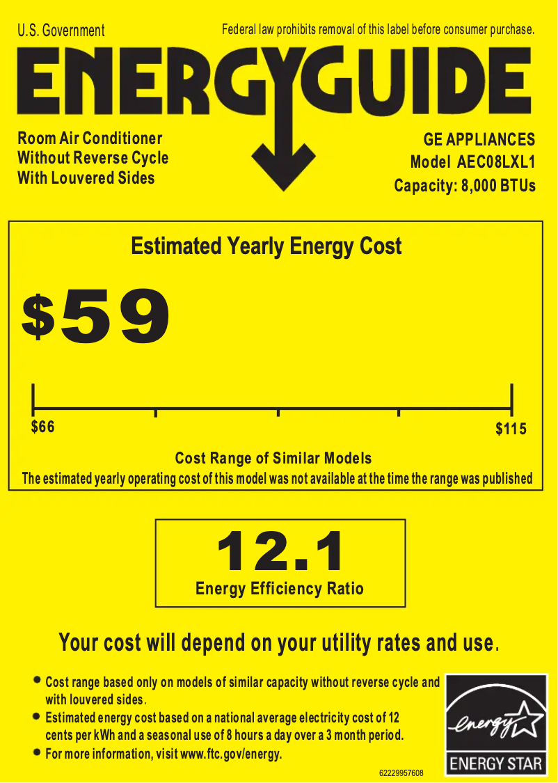 Page 1 of the manual Energy Label GE AEC08LX