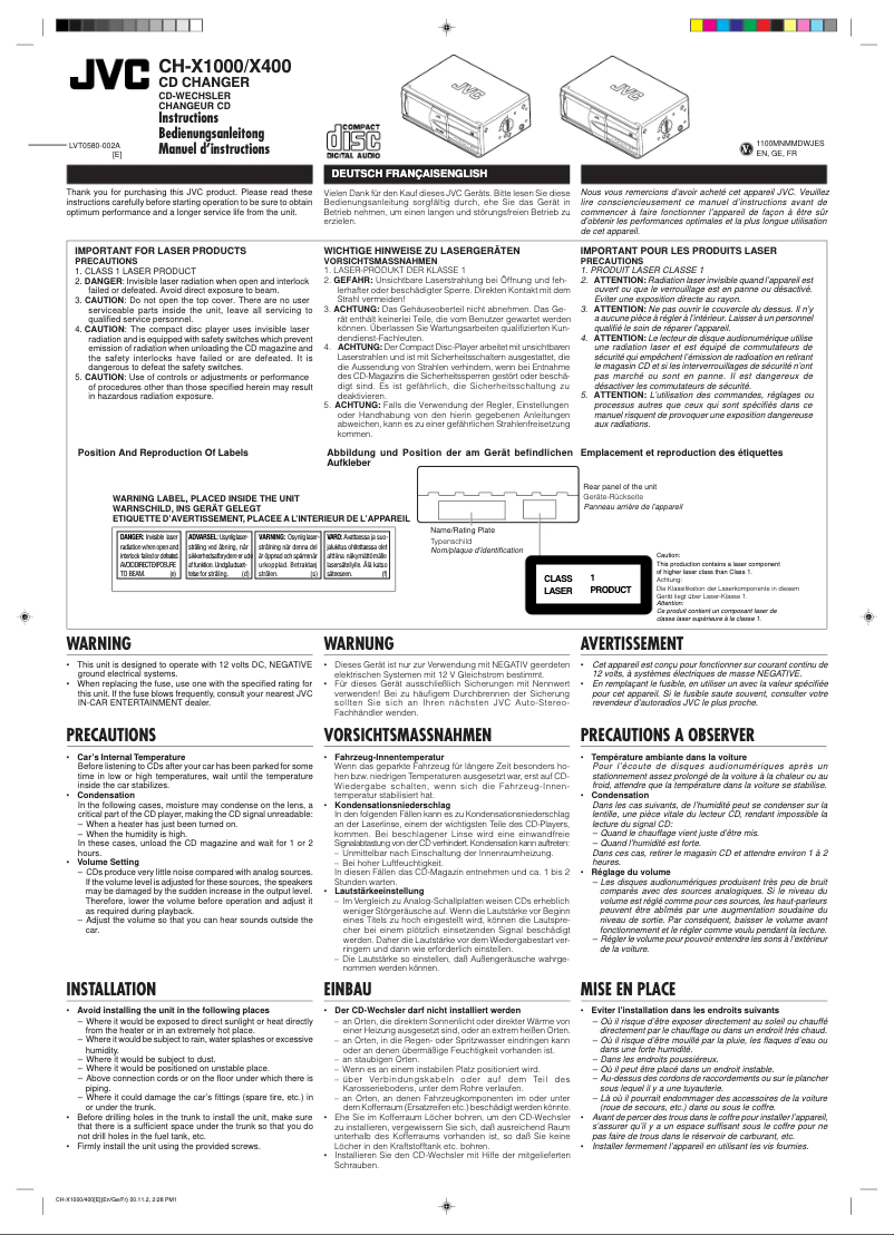 Page 1 of the manual User Manual JVC CH-X400