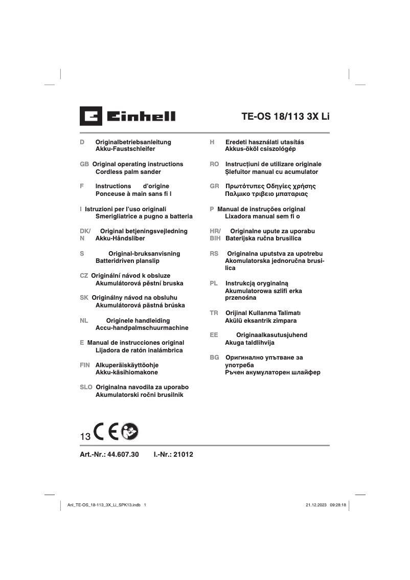 Page 1 of the manual User Manual Einhell TE-OS 18/113 3X Li