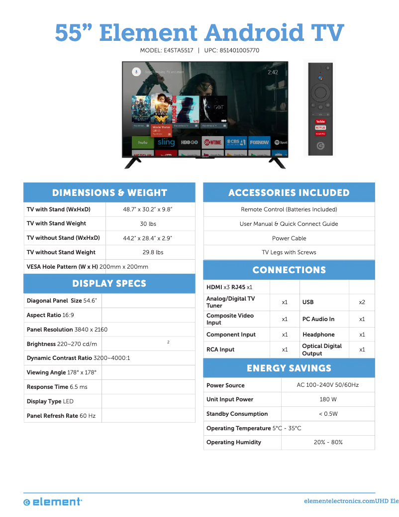 Page 1 of the manual Technical Sheet Element E4STA5517