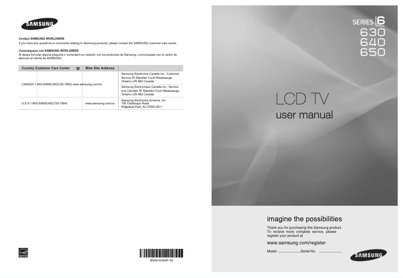First page image of the manual for LN40B630