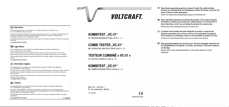 Page 1 of the manual User Manual Voltcraft VC-31