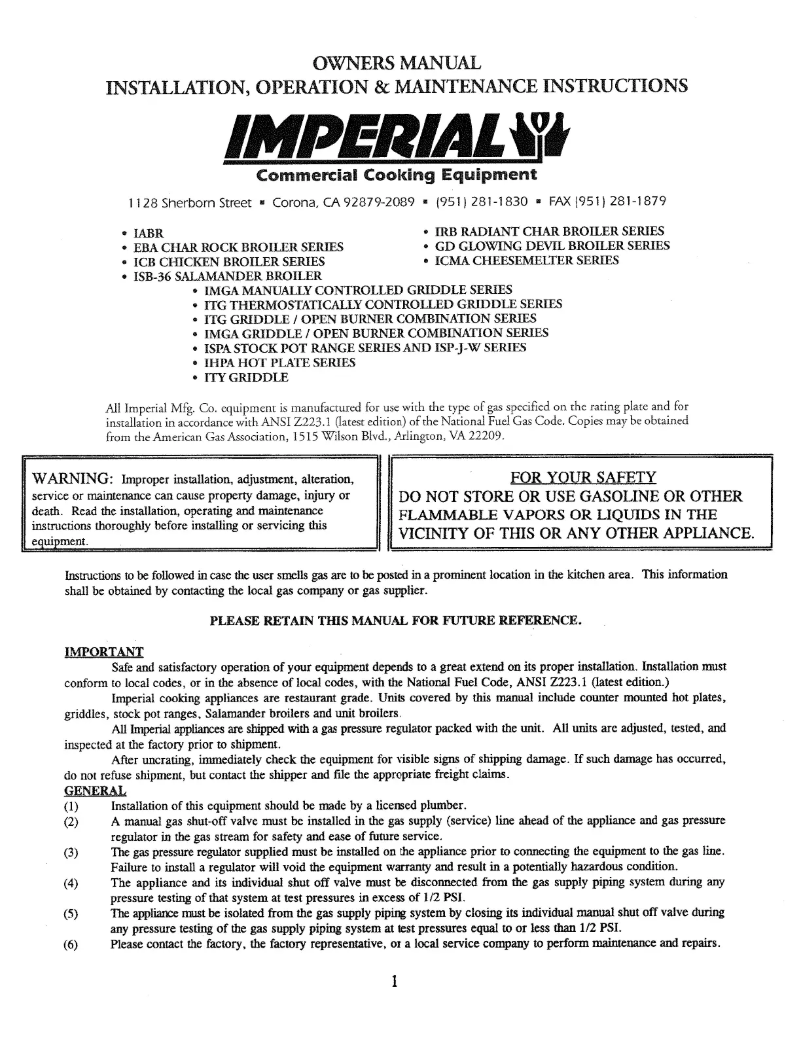Page 1 of the manual User Manual Imperial ITG-72-E
