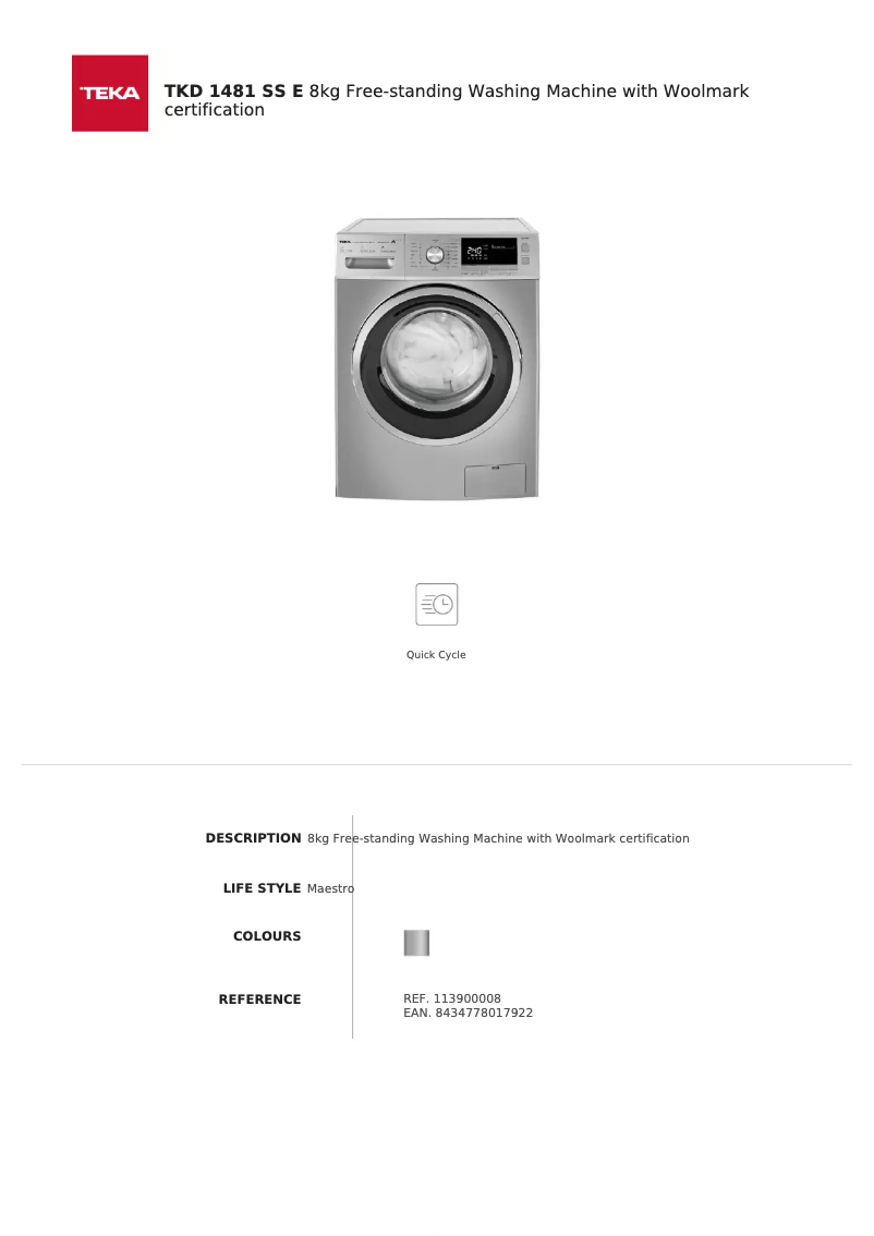 Page 1 of the manual User Manual Teka TKD 1481 SS E