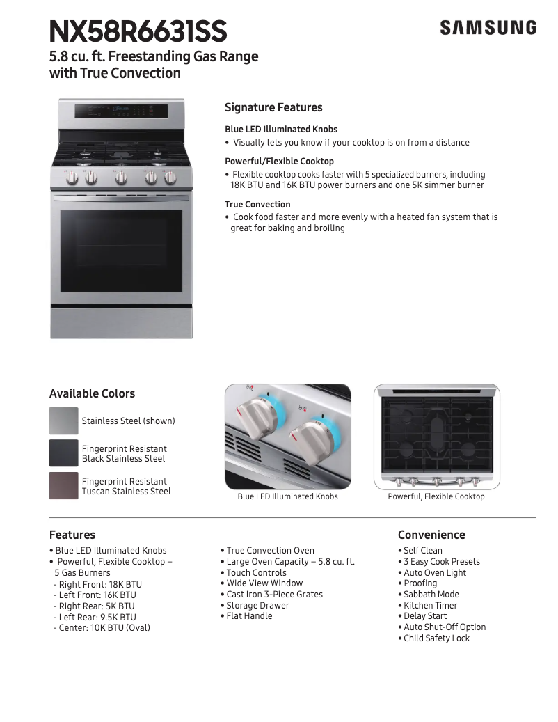 Page 1 of the manual Technical Sheet Samsung NX58R6631SS/AA