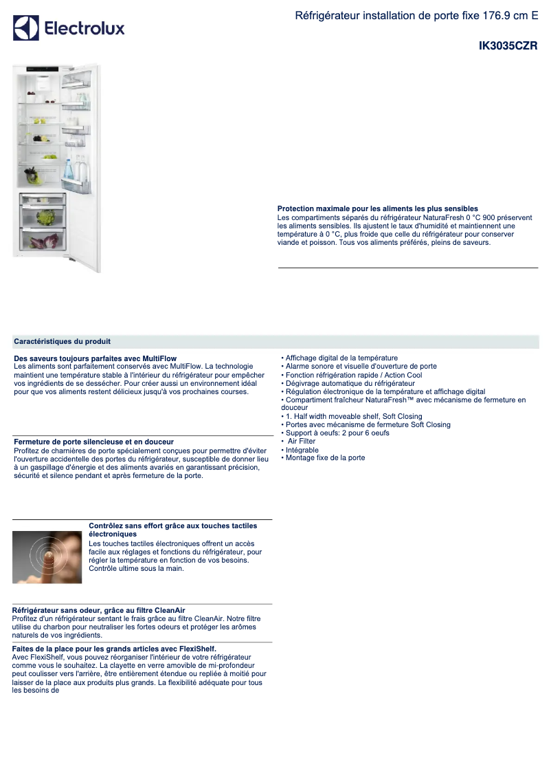 Page 1 of the manual Technical Sheet Electrolux IK3035CZR