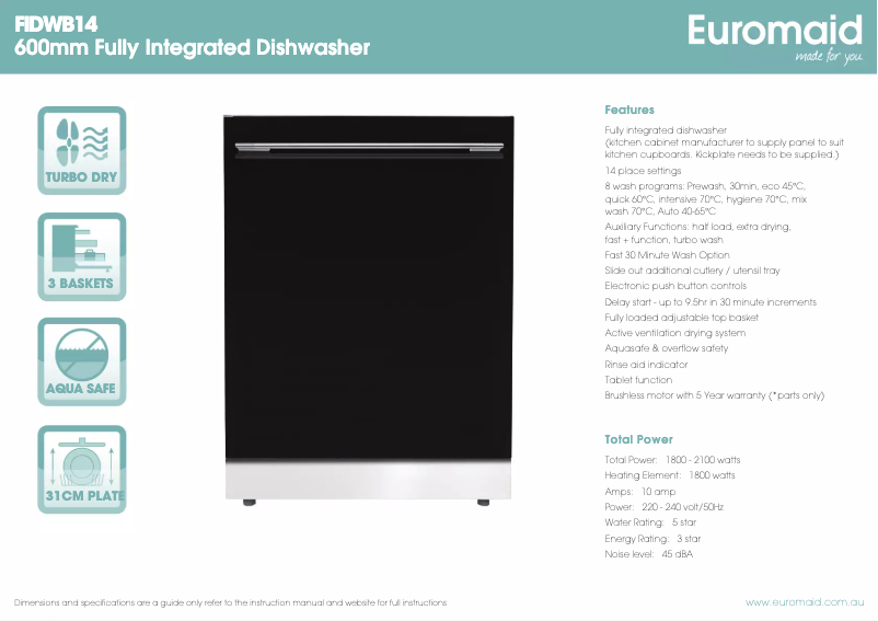 First page image of the manual for FIDWB14