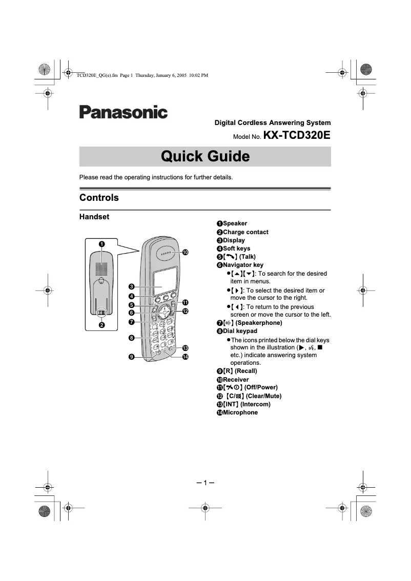 Page 1 of the manual User Manual Panasonic KX-TCD320E