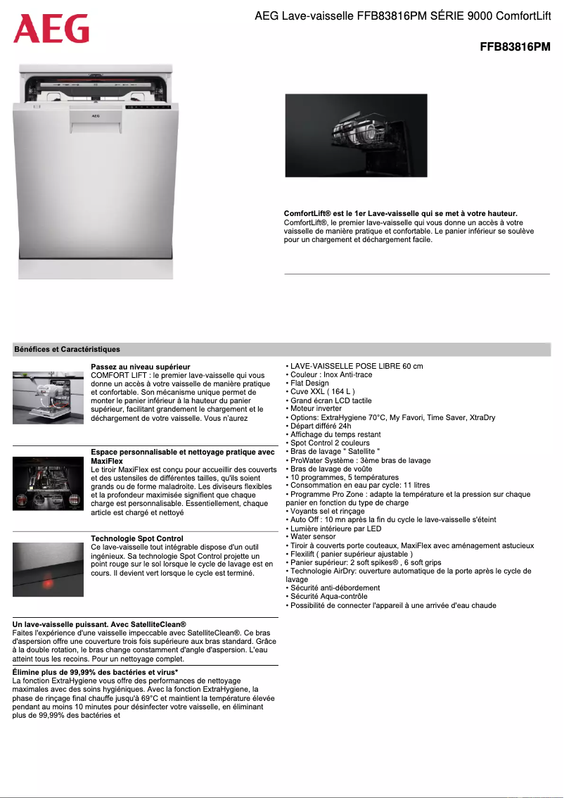 Page 1 of the manual Technical Sheet AEG FFB83816PM
