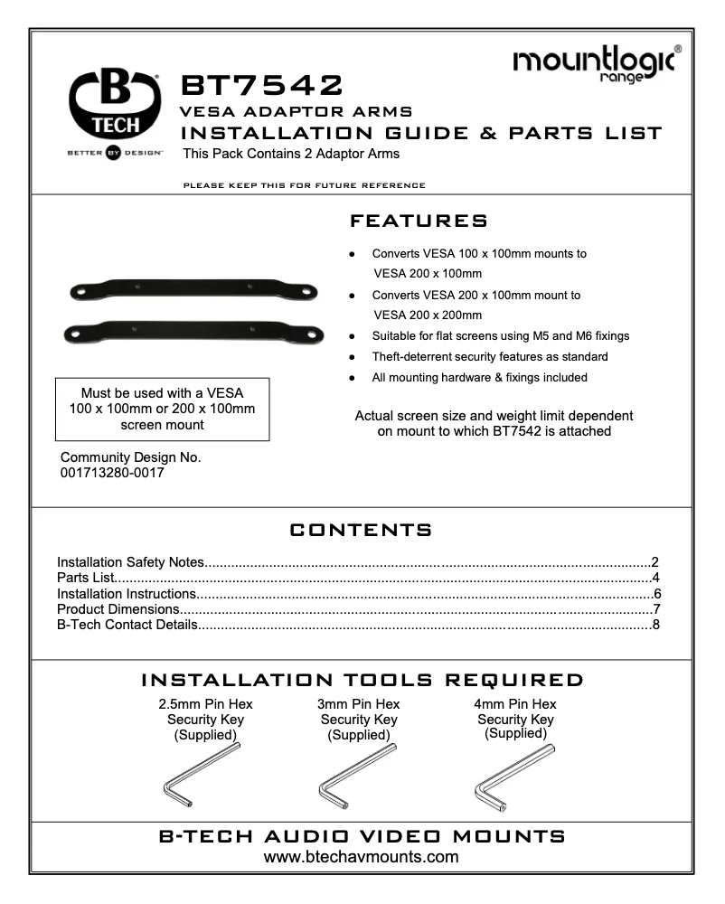 First page image of the manual for BT7542