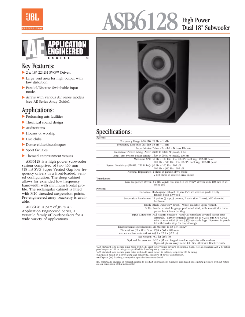 Page 1 of the manual User Manual JBL ASB6128