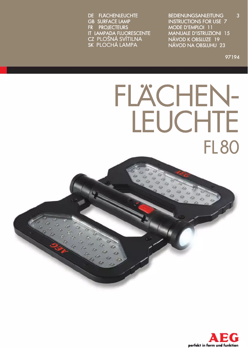 Page 1 de la notice Manuel utilisateur AEG FL 80