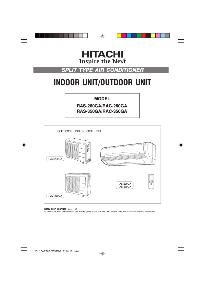 Page 1 of the manual User Manual Hitachi RAS-350GA