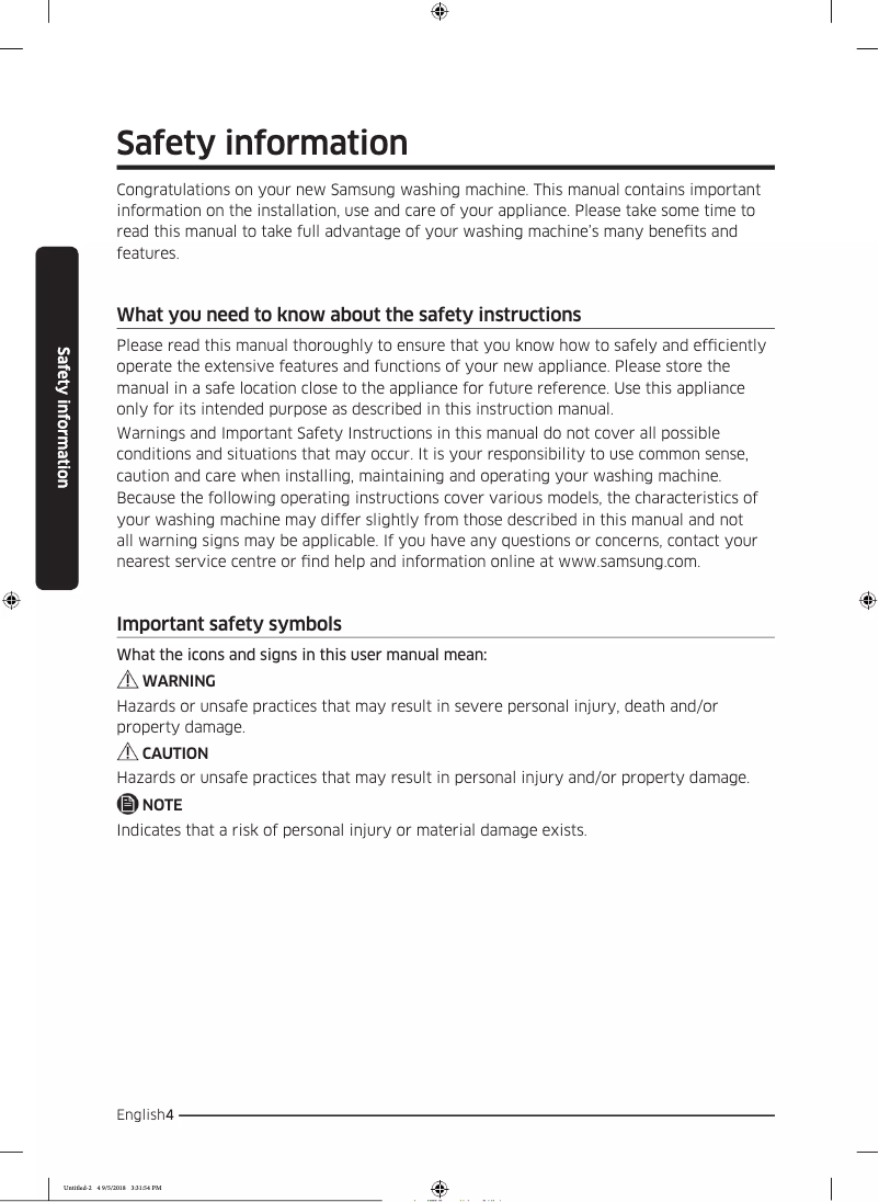 First page image of the manual for WW7SJ5545FW