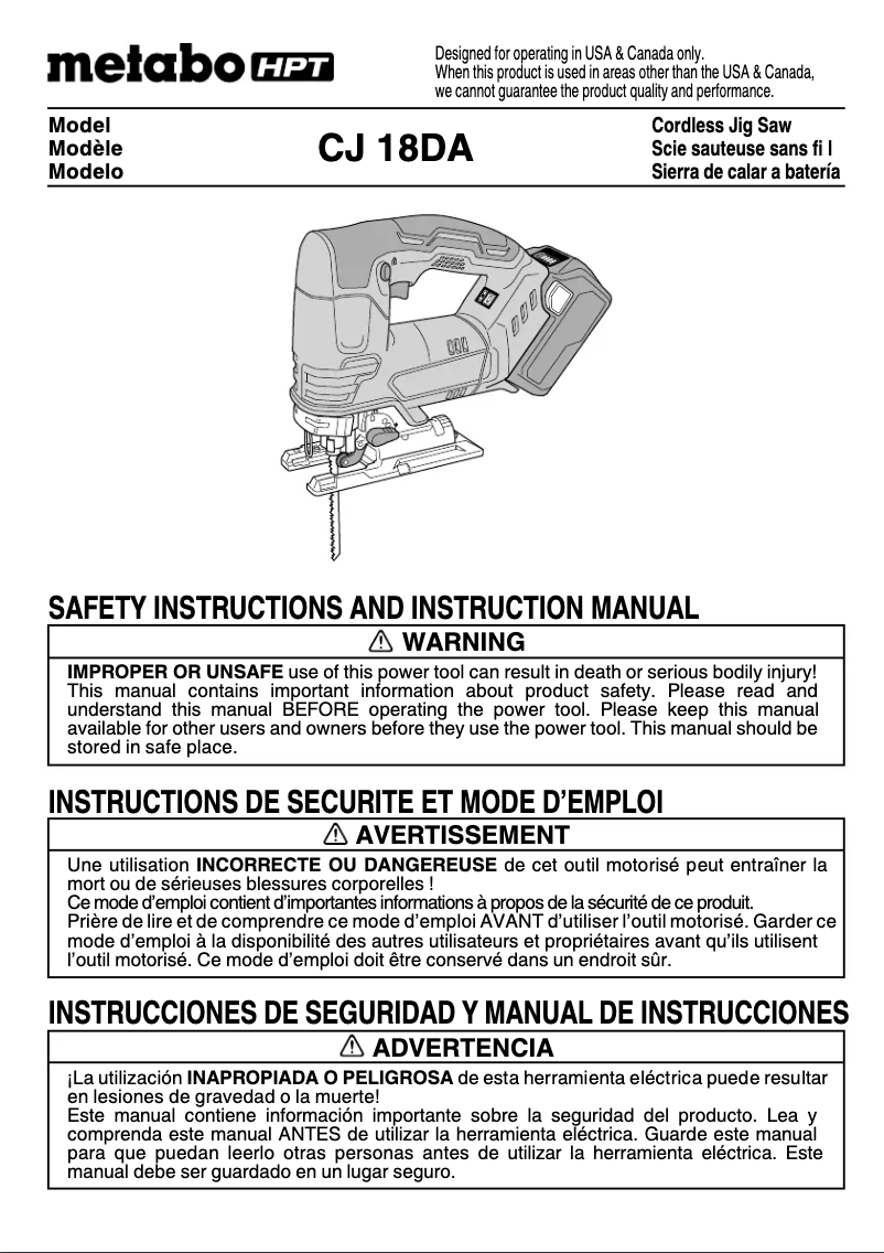 First page image of the manual for CJ18DA