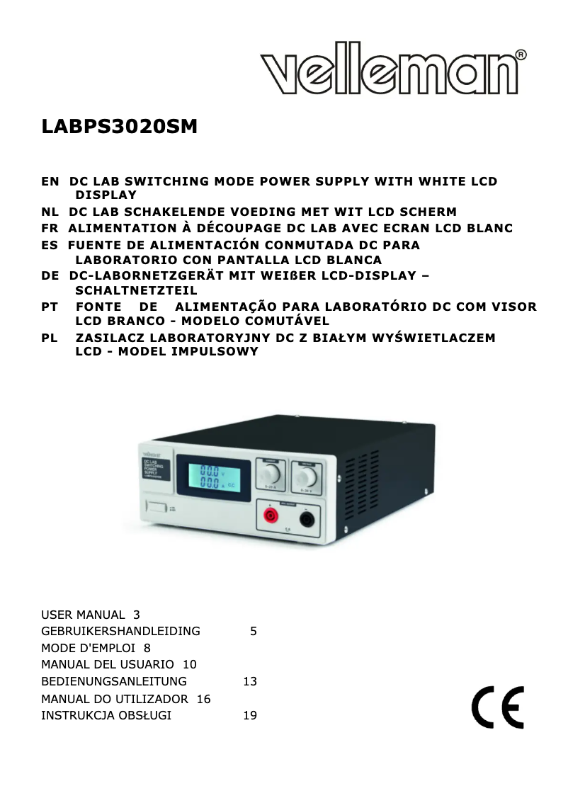 Page 1 of the manual User Manual Velleman LABPS3020SM
