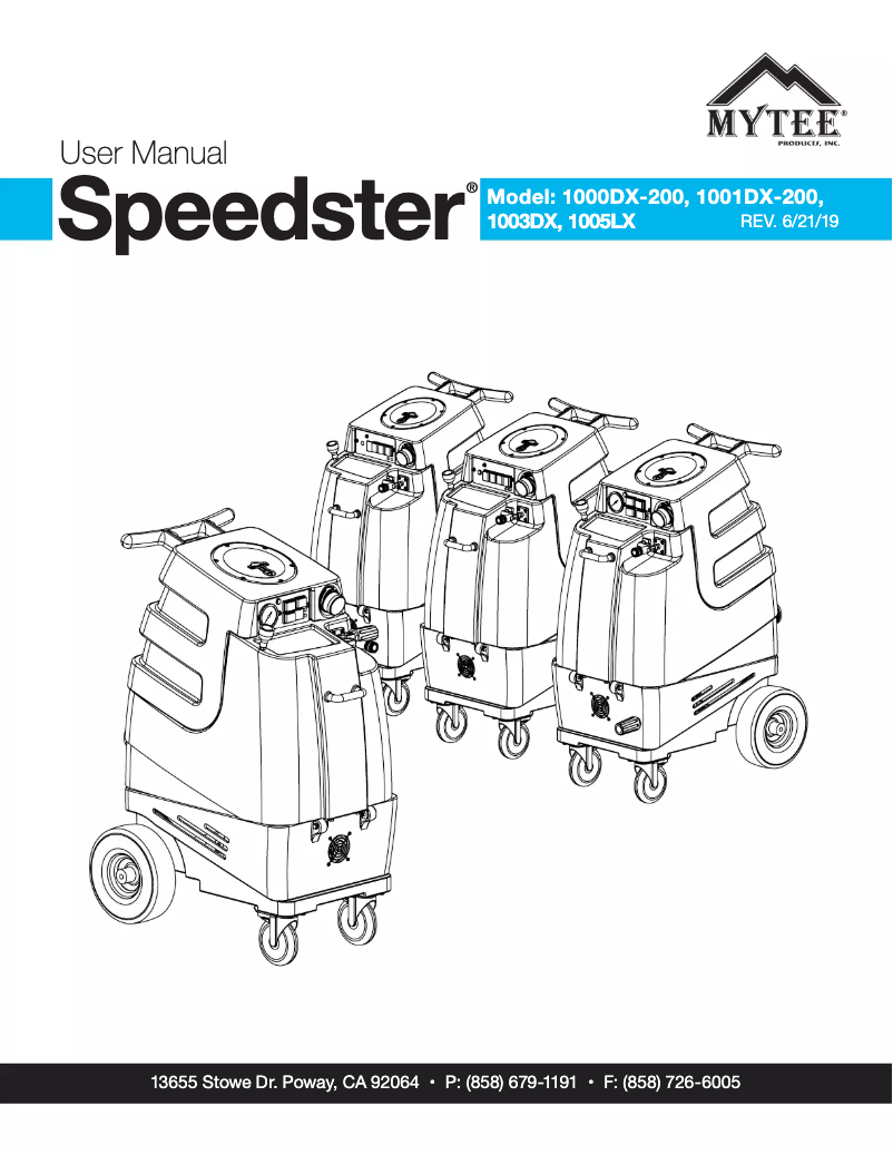 Page 1 of the manual User Manual Mytee Speedster Deluxe 1005LX