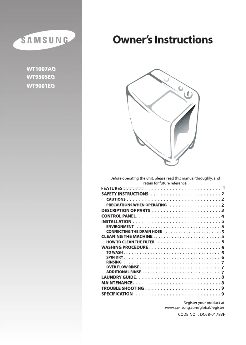 First page image of the manual for WT1007AG