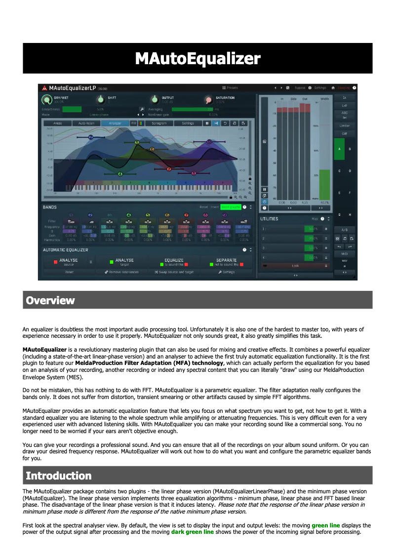 First page image of the manual for MAutoEqualizer
