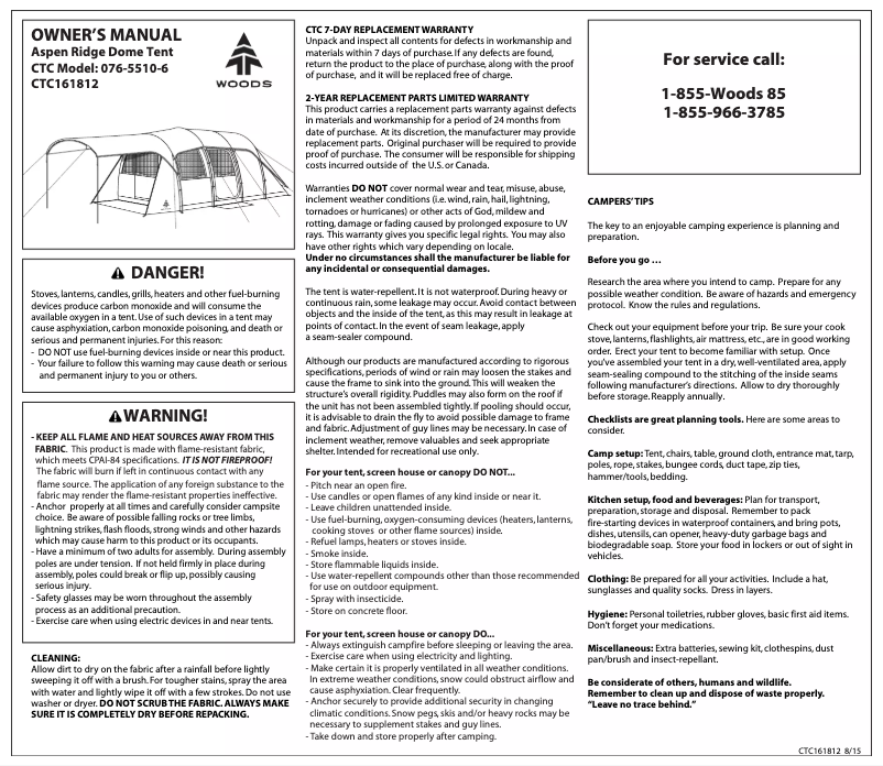 Page 1 of the manual User Manual Wood's Aspen Ridge 12