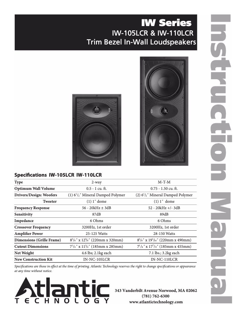 First page image of the manual for IW-105LCR