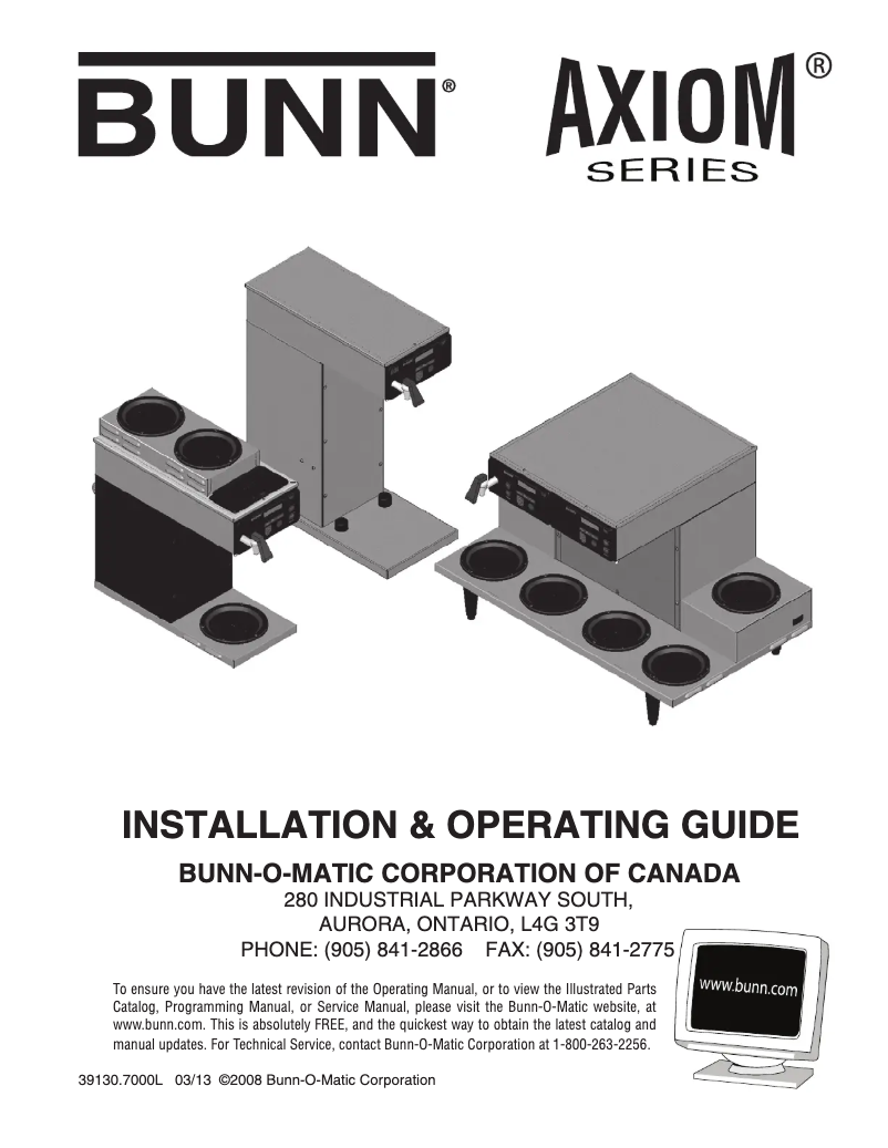 Page 1 de la notice Guide d'installation Bunn AXIOM DV-3