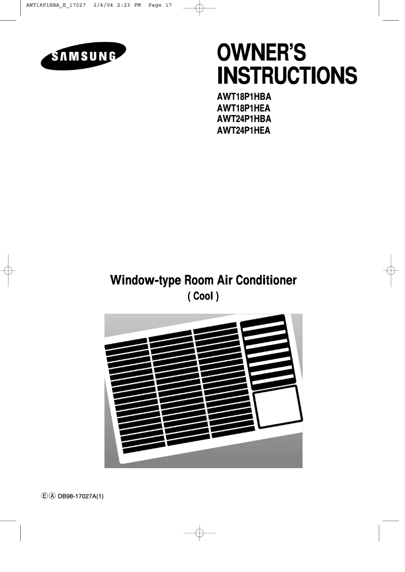 Page 1 of the manual User Manual Samsung AWT18P1HBA