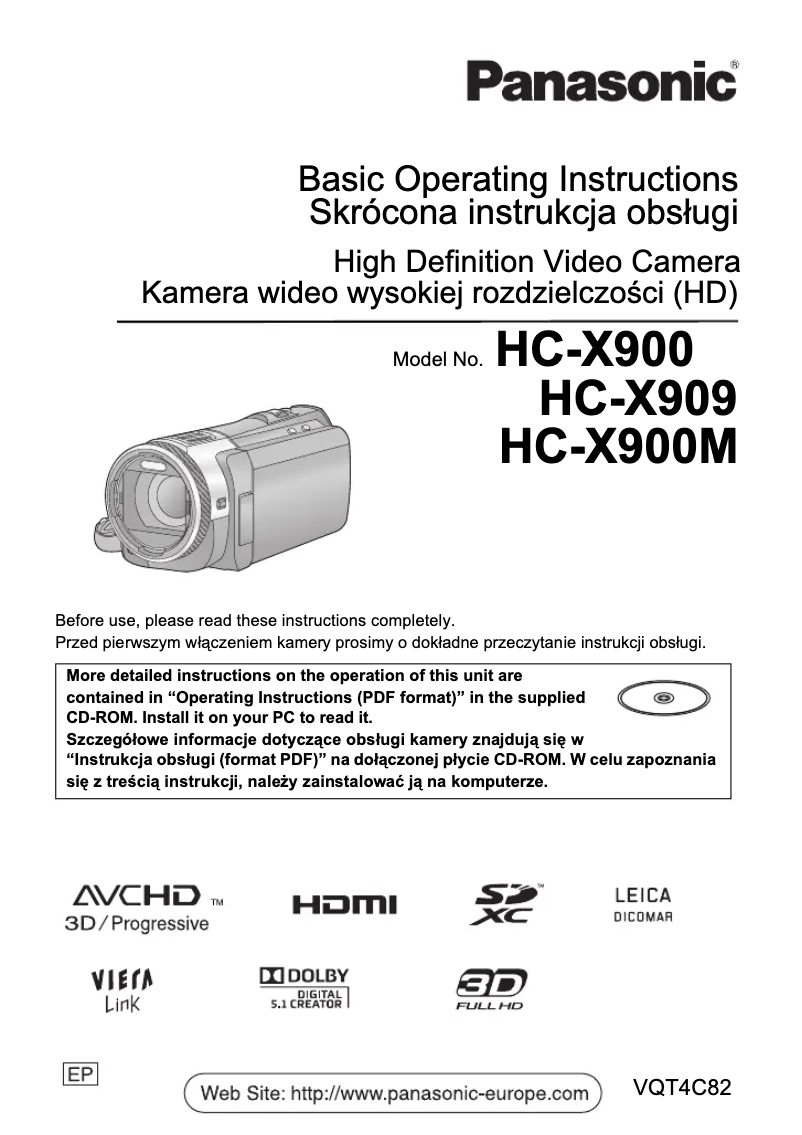 Page 1 of the manual Quick Start Guide Panasonic HC-X900M